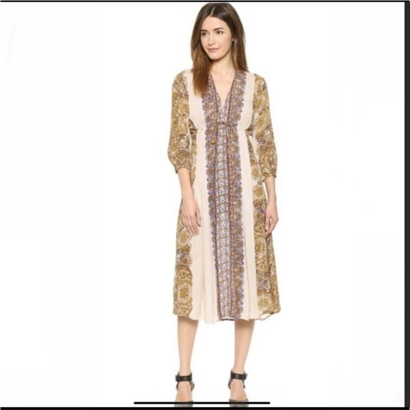 Free people Azalea dress midi paisley pattern neutral boho cream - Picture 1 of 8